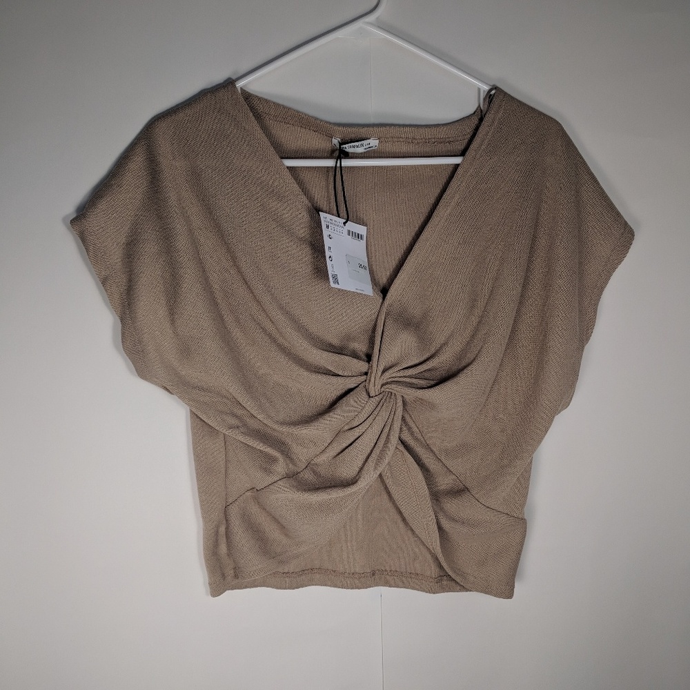 Zara Top Knit Front Knot Tan